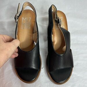 Miz Mooz Leather Backstrap Heeled Sandals Maia Black- Medium